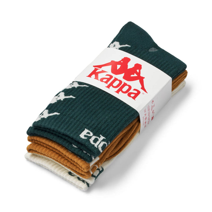 Socks_UNISEX_   ATEL 3PACK_Crew Sock_Green Dk-Yellow Camel-White Milk - Detail