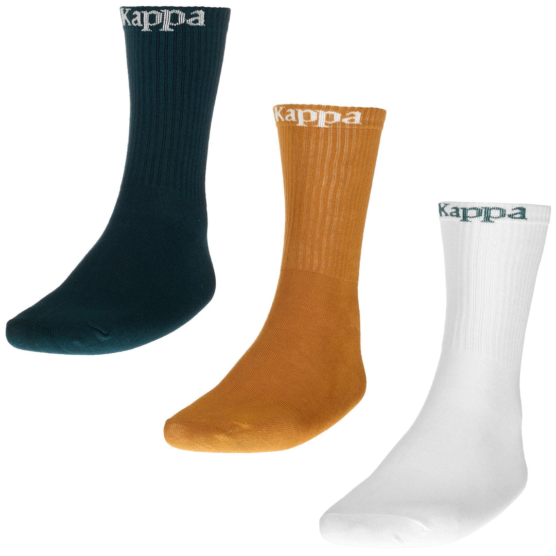 Socks_UNISEX_   ATEL 3PACK_Crew Sock_Green Dk-Yellow Camel-White Milk - Photo