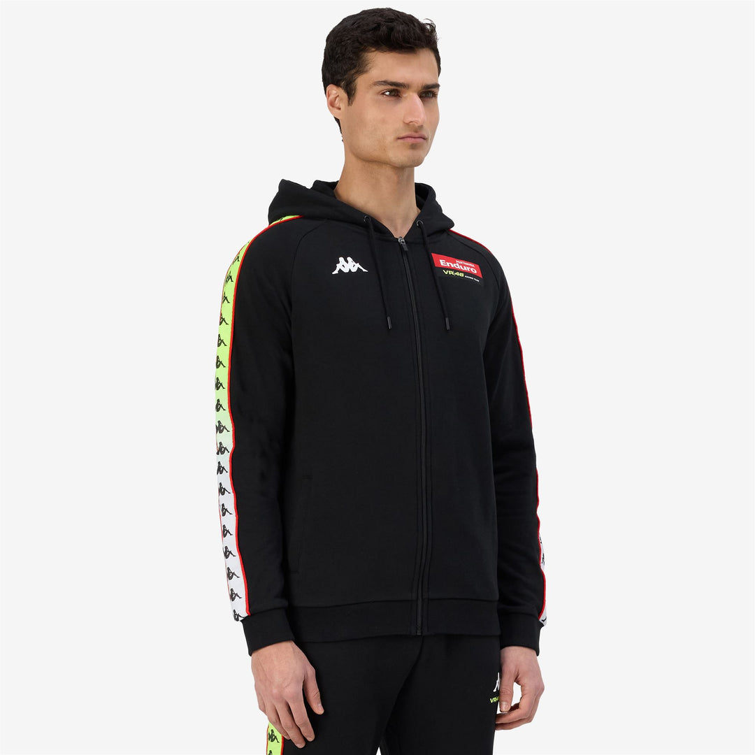 Fleece_MAN_ TAJA VR46 TRAVEL_Hoodie Full Zip_Black - DressedFrontDouble