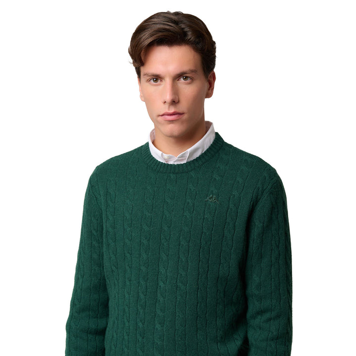 Knitwear_Man_HERBIE_Pull Over_Green June - DressedFrontDouble